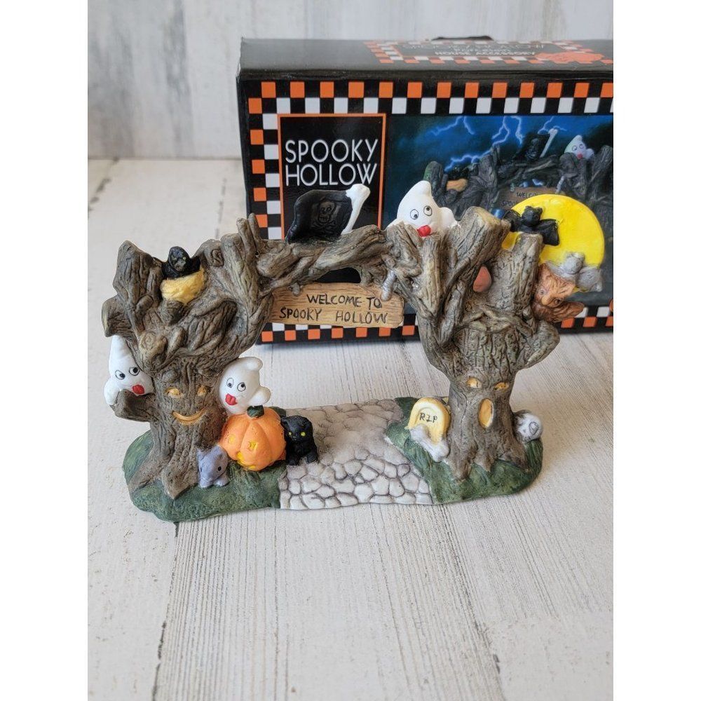 Welcome To Spooky Hollow ceramic ghost Village accessory Halloween black cat pum
